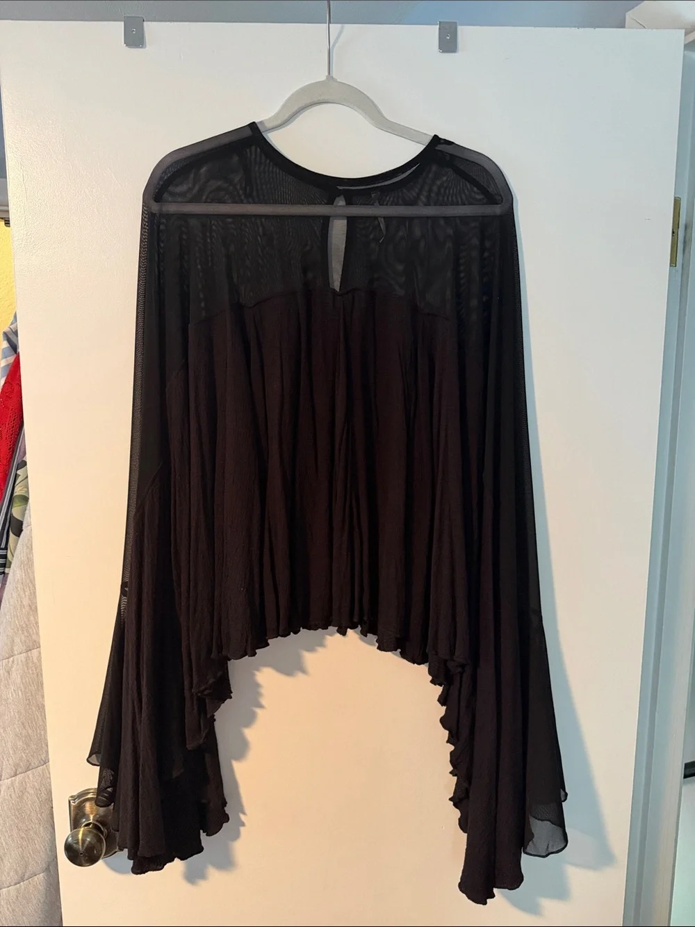 Free People Black Sheer Layered Poncho Top